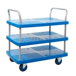 Image of Proplaz Blue Three Tier Trolley; Fixed/Swivel Castors; Blue/Grey