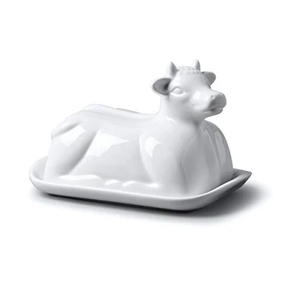 Image of WM Bartleet &amp; Sons 1750 Traditional Porcelain 19cm Cow Design Butter Plate with Lid White