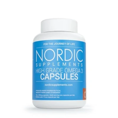 Image of Nordic Supplements High Strength Pharmaceutical Grade Omega 3 Fish Oil 1000mg Capsules Pot of 180