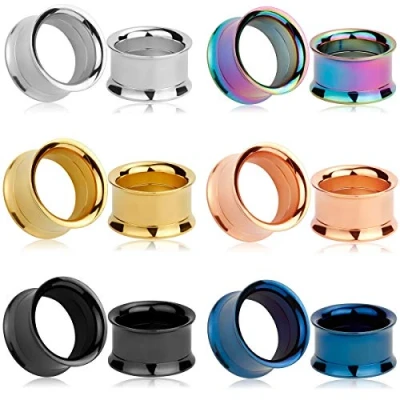 Image of TBOSEN Set of 12 pcs Stainless Steel Ear Plugs Large Double Flare Alloy Gauges Stretching Screw Fit Tunnels Gauge 6mm 25mm