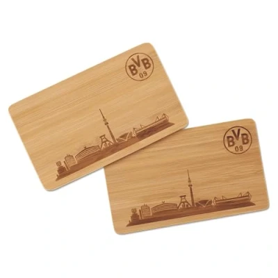 Image of Borussia Dortmund Unisex Adult Breakfast Boards Wooden Set of 2 Boards, Wood Coloured, One Size