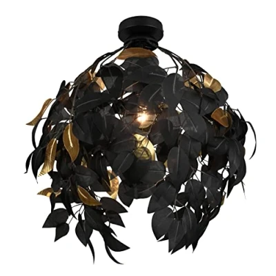 Image of Reality Leuchten Leavy R60461032 Ceiling Light Metal Black Plastic Shade Black/Gold Excl. 1x E27