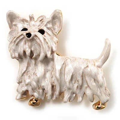 Image of Avalaya White Enamel Puppy Dog Brooch (Gold Tone)