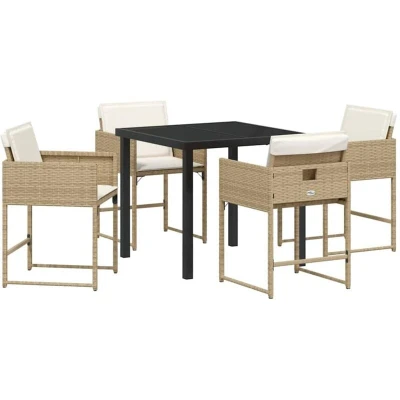 Image of vidaXL 5 Piece Garden Dining Set with Cushions Beige Poly Rattan