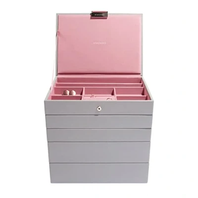 Image of Stackers Dove Grey with Antique Rose Classic Medium Jewellery Box, Set of 5