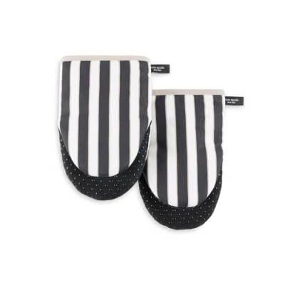 Image of Kate Spade New York Botanical Stripe Mini Oven Mitt 2 Pack Set, 5.5&quot; x 8&quot;, Black/Beige