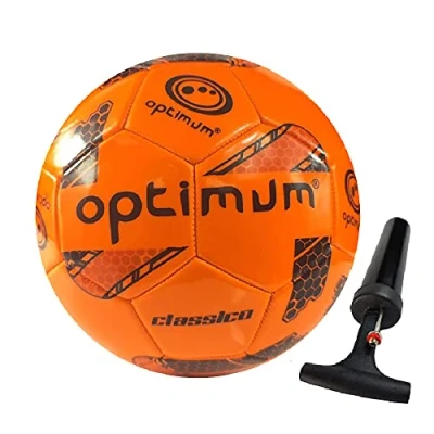 Image of Optimum Classico All Weather Football Ball Stylish, Soft Touch PVC, Even Pressure, Ideal for Training &amp; Matches, Suitable Grounds ORANGE SIZE 5 With Pump