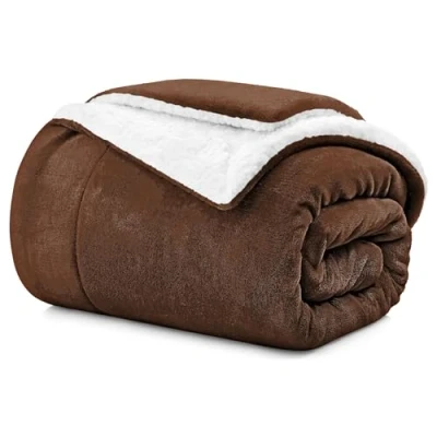 Image of Aspire Homeware Sherpa Fleece Blanket Reversible Double Bed Throws Blankets for Sofas Soft Fluffy Thick Large Microfiber Sofa Throw (Coffee, 150 x 200 cm)
