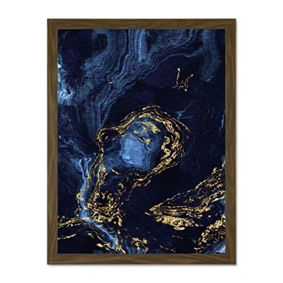 Image of Wee Blue Coo Abstract Dark Gold Waves Large Framed Art Print Wall Poster 18x24 inch