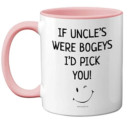 Image of Uncle Mug Birthday, Fathers Day Gifts, Christmas, Uncles Gifts from Nephew Niece, Cute Mugs, Funny 11oz Ceramic Dishwasher Safe Pink Coffee Mugs Cup Made in UK