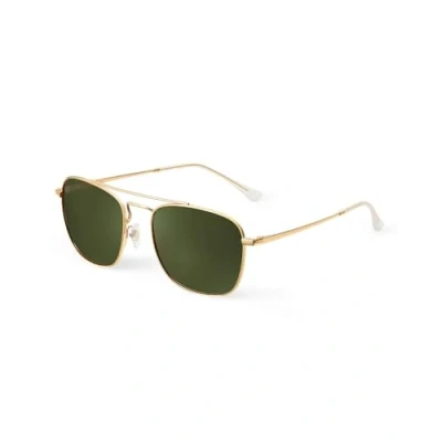 Image of Jim Halo Retro Square Sunglasses Premium Polarized Lens Flat Metal Eyewear Men Women (Gold/Polarized Green)