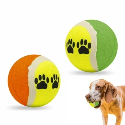 Image of AL KAHF Dog Toy Fetch Tennis Balls Sport Play Ball For Training Lessons Practice Throwing Machines Playing Interactive Fun Activities Outdoor Essentials Pet Accessories (Pack Of 2)