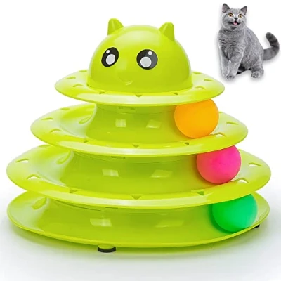 Image of Vealind Pet Interactive Fun Roller Exerciser 3 Level Cat Teaser Ball Toy with Colorful Balls(Green)