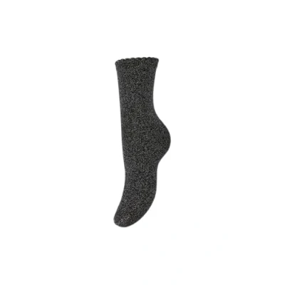 Image of Pieces Women&#039;s Pcsebby Glitter Long 1 Pack Socks Noos, Black/Detail: Silver Lurex, One Size