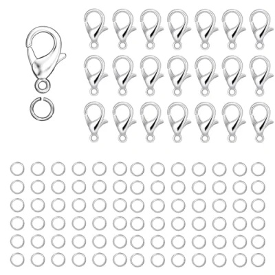 Image of 20PCS Lobster Clasp with 100 Pcs Open Jump Ring Set, Jewelry Bracelet Connectors Necklace Rings for Making Silver