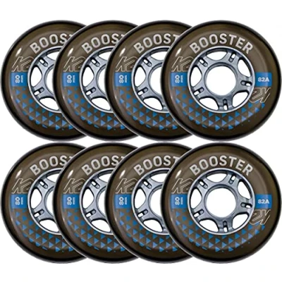 Image of K2 Skates Unisex Adult Wheels with Ball Bearing Booster 80 mm 82A 8 Wheel Pack W ILQ 7 Black 30F3009, Pieces (Pack of 1)