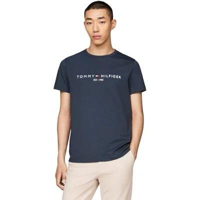 Image of Tommy Hilfiger LOGO TEE Print Tshirt, Men&#039;s, Size: XS, Dark blue
