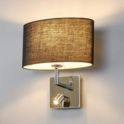 Image of Lucande Karla wall light with LED reading lamp, black