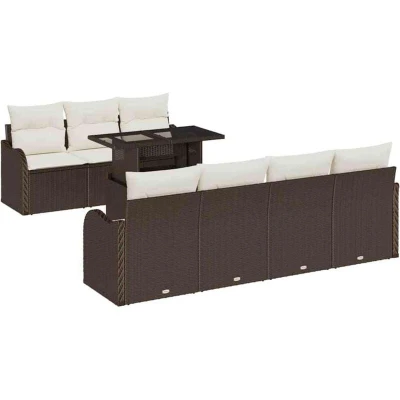 Image of vidaXL 8 Piece Garden Sofa Set with Cushions Brown Poly Rattan