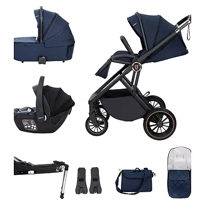 Image of Babymore Chia Travel System with Coco i Size Infant Car Seat Safety Tested 3 in 1 Pram Isofix Base &amp; All Accessories, Flip and Fold System, 0 4 Years Upto 22 Kg Midnight Blue