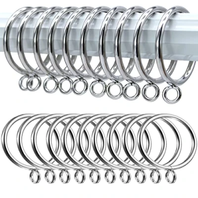 Image of AYSUM 50 Pack 38mm Silver Metal Curtain Rings, Pole Hanging Rings for Poles, Rods and Drapery, Shower Curtains