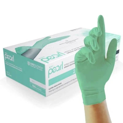 Image of Unigloves Mint Pearl Nitrile Examination Gloves Multipurpose, Powder Free and Latex Disposable Box of 100 Gloves, Mint, Small (GP6802)