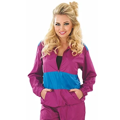 Image of Fun Shack 80s Shell Suit Women Costume Tracksuit 1980s Fancy Dress Halloween Costumes for Small Purple