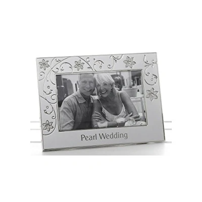 Image of Petal Jewel design Pearl 30th Wedding Anniversary Silver Metal Look Photo Frame