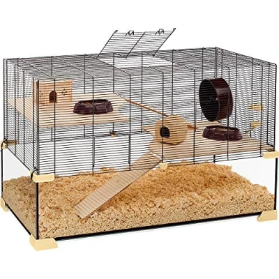 Image of Ferplast Cage for Hamsters and Mice KARAT 100 Small Rodents, Two Floors with Accessories, in Glass Metal