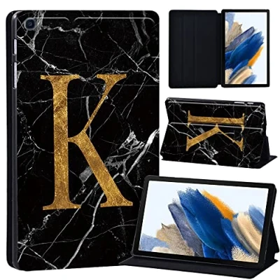 Image of Printed Case for Samsung Galaxy Tab A8 10.5 Inch 2022 (SM X200/X205/X207), Slim Lightweight Protective Hard Cover Trifold Stand with Auto Sleep/Wake (letter K on black marble)