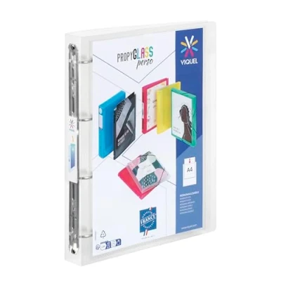 Image of Viquel A4 Flexible Plastic Ring Binder 4 Rings Customisable 3.5 cm Label Identification Translucent Premium Quality Made in France