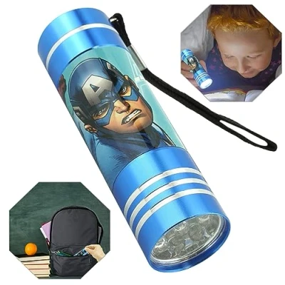 Image of Avengers Kids Torch 8.7cm, Super Bright 9 LED Pocket Torch, Night Light for Travel Camping Hiking Christmas, Summer Gift Boys 3+Y (Blue)