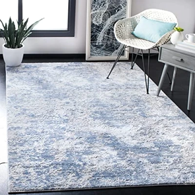 Image of SAFAVIEH Modern Abstract Rug for Living Room, Dining Bedroom Amelia Collection, Short Pile, in Grey and Blue, 122 X 183 cm