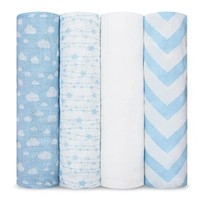 Image of Comfy Cubs Muslin Baby Blanket for Newborn, Swaddle Blanket, Neutral Receiving Boys and Girls (Blue)