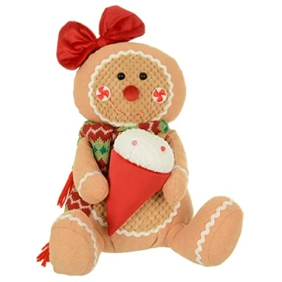 Image of Fabric Gingerbread Figure Sitting Christmas Decoration 33cm Lady