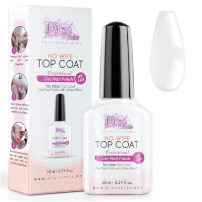Image of Top Coat Gel Polish No Wipe 10ml Uv/Led Clear Nail Sealer. Ultimate Shine for All Methods. Achieve Professional Gloss and Durability! (Top UV LED Wipe)