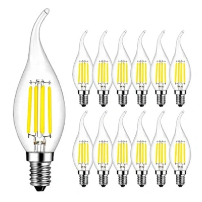 Image of RANBOO E14 LED Filament Bulbs 4W, 40W Clear Candle Equivalent, Cool White 6500K, Candelabra SES Bulb, Non Dimmable, 400Lm, Light Small Edison Screw Bulbs, 12 Pack