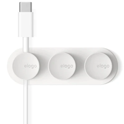 Image of elago Magnetic Cable Managment Buttons, Organize 3 Cables, Powerful magnets, Reusable Sticker Attaches to Surface, Desk Organization (White)