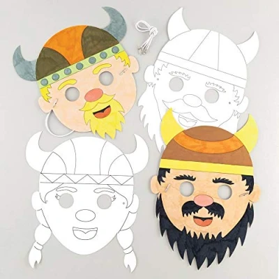 Image of Baker Ross AW676 Viking Colour in Masks (Pack of 8), White