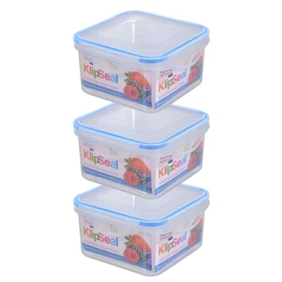 Image of HOMESHOPA Plastic Airtight Food Storage Container, 3 Pack 700ml Sqaure Leakproof Stackable Container with Clip Lock Lid, BPA Free Reusable Meal Prep Lunch Box, Microwave Freezer &amp; Dishwasher Safe