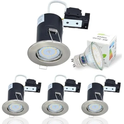 Image of HiBay 4X 5W Dimmable Fire Rated GU10 LED Downlights Recessed Ceiling Lights Spotlight Brushed Chrome Warm White 240V