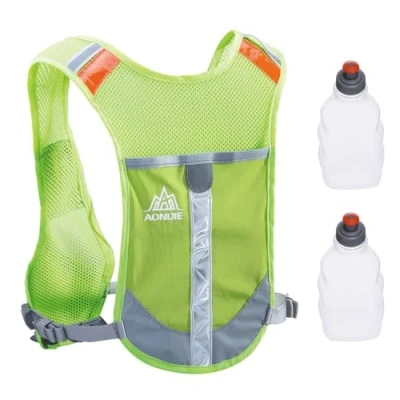 Image of TRIWONDER Reflective Hydration Running Vest Backpack Bag Pack for Marathon Hiking Cycling (Green with 2 Water Bottles)