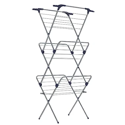 Image of SONGMICS Foldable Clothes Airer, Drying Rack, Compact Horse Dryer, Laundry Steel Frame, 46 x 70.5 155 cm, 20 m Space, Indoor Outdoor Use, Grey LLR720G01