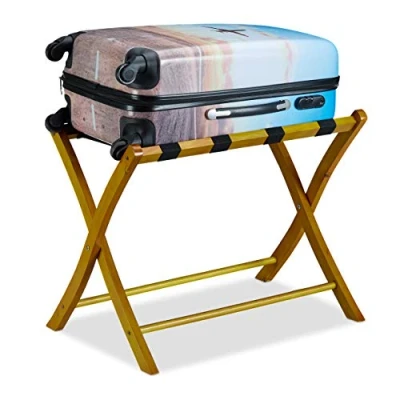 Image of Relaxdays Wooden Luggage Rack, Foldable Suitcase Storage Stand, for Travellers, Natural, HWD: 52.5x66.5x48 cm