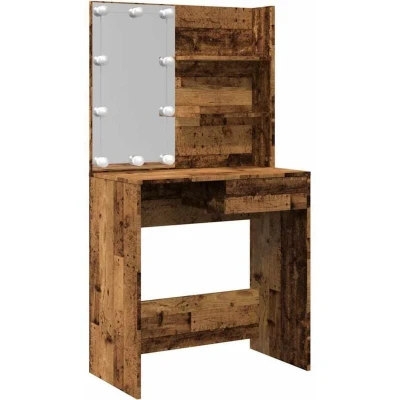 Image of vidaXL dressing table engineered wood &amp; LED mirror old 74.5x40x141 cm modern makeup vanity with storage for bedroom