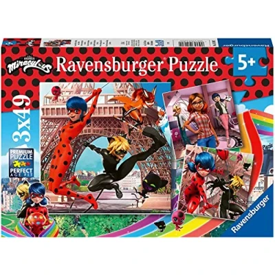 Image of Ravensburger Miraculous: Tales of Ladybug &amp; Cat Noir 3 x 49 Piece Jigsaw Puzzles for Kids Age 5 Years Up