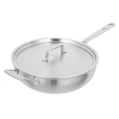 Image of Kuhn Rikon Culinary Fiveply 28cm Uncoated Wok/Chef&#039;s Pan with Lid and Helper Handle