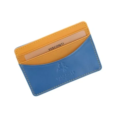 Image of Visconti Lucca Collection Ramon Two Tone Slim Leather Credit Card Holder LC35 Blue/Mustard