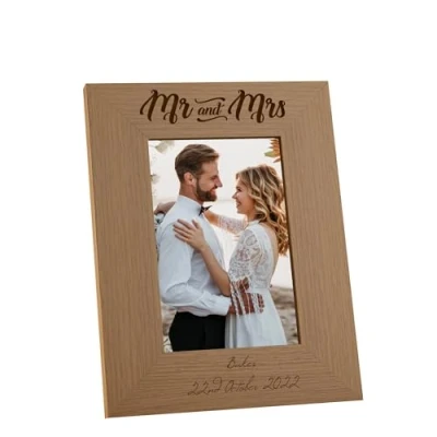 Image of ukgiftstoreonline Personalised Engraved Mr and Mrs Wooden Photo Frame Wedding Gift (4 x 6 Inch)