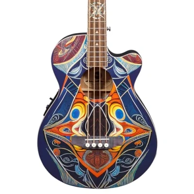 Image of Lindo Sahara Electro Acoustic Bass Guitar (Short Scale 30&quot;) Abalone Sea Shell and Maple Wood Nautical Star 12th Fret Inlay Graphic Art Finish Composite Neck Designed in UK